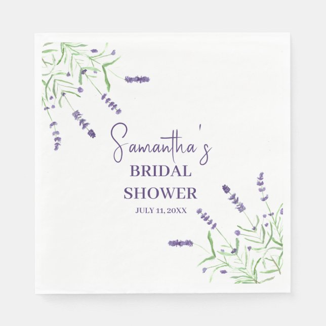 Servilleta De Papel Flores de lavanda Morado acuarela Ducha de novia (Anverso)