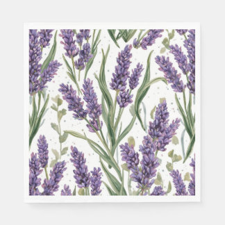 Servilleta De Papel Flores de lavanda púrpura Botánica acuarela