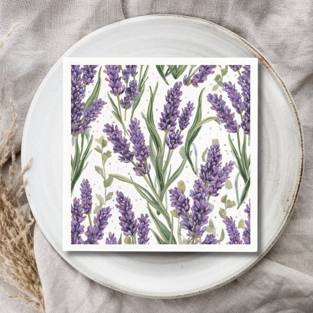 Servilleta De Papel Flores de lavanda púrpura Botánico acuarela (Subido por el creador)