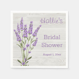 Servilleta De Papel Flores de lavanda púrpura en madera Ducha de novia