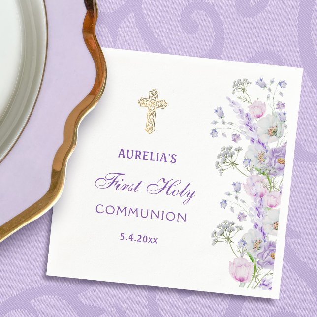 Servilleta De Papel Flores de Lila en Acuarela Primera Comunión (Subido por el creador)