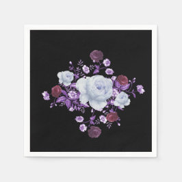 SERVILLETA DE PAPEL FLORES DE LILA, FONDO NEGRO