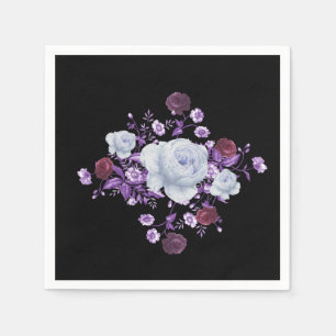 SERVILLETA DE PAPEL FLORES DE LILA, FONDO NEGRO