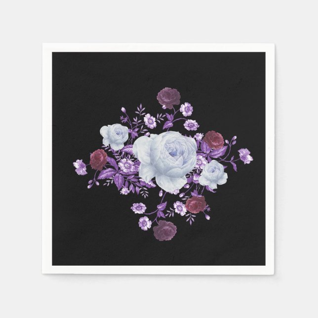 SERVILLETA DE PAPEL FLORES DE LILA, FONDO NEGRO (Anverso)