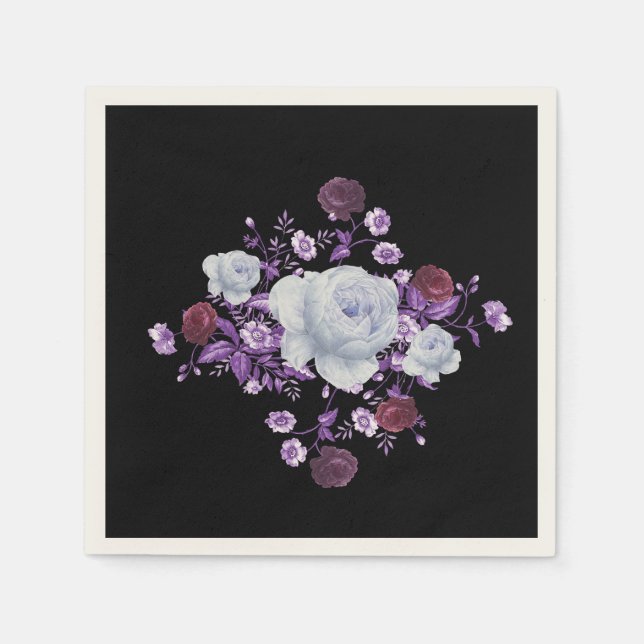 SERVILLETA DE PAPEL FLORES DE LILA, FONDO NEGRO (Anverso)
