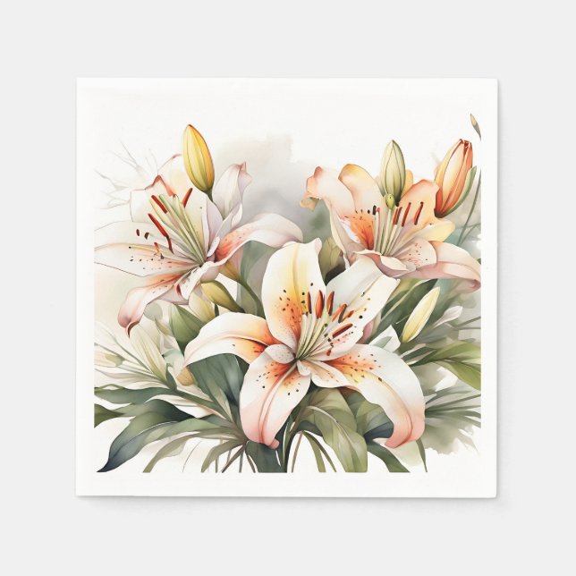 Servilleta De Papel Flores De Lirio Suave En Blanco (Anverso)