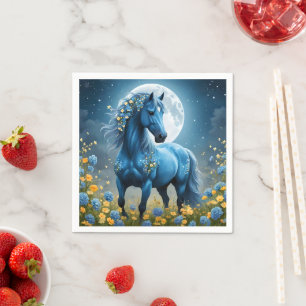 Servilleta De Papel Flores de luna de caballo mágico azul,