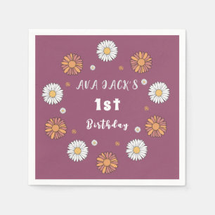 Servilleta De Papel Flores de margarita naranja rosa y blanca pastel