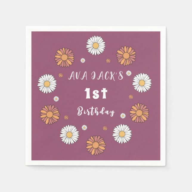 Servilleta De Papel Flores de margarita naranja rosa y blanca pastel (Anverso)