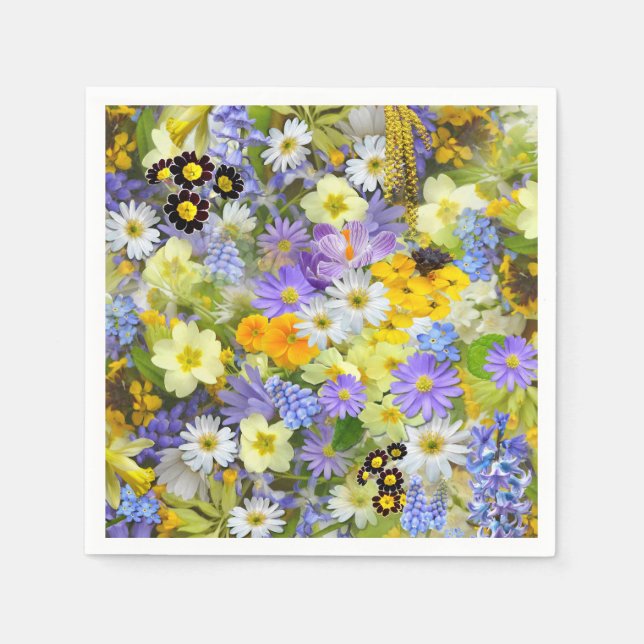 Servilleta De Papel Flores de margarita, prímula y narciso (Anverso)