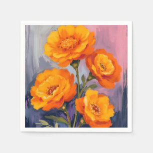 Servilleta De Papel Flores de Marigold Naranja Pintura Floral Acuarela