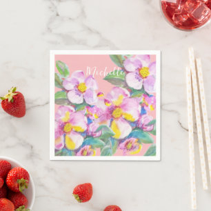 Servilleta De Papel Flores de melocotón boho acuarela personalizadas