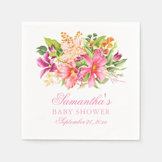 Servilleta De Papel Flores de Moda Baby Shower Bouquet Cute rosa (Anverso)