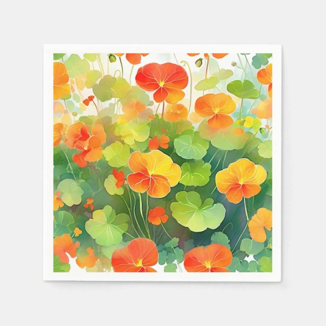Servilleta De Papel Flores de nasturcio vibrantes (Anverso)