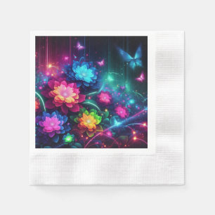 Servilleta De Papel Flores de neón/mariposas brillantes y coloridas