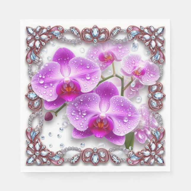 Servilleta De Papel Flores de orquídea rosa elegantes (Anverso)