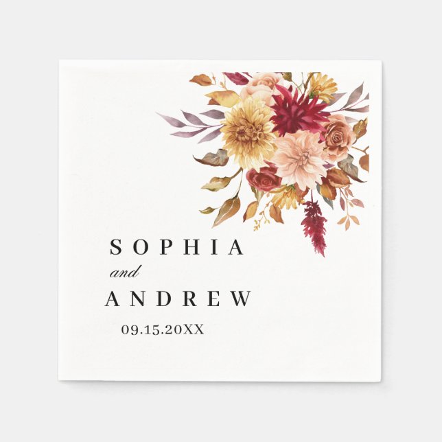 Servilleta De Papel Flores de otoño Boda Napkins (Anverso)