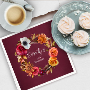 Servilleta De Papel Flores de Otoño Burgundy Tonos Terrosos Cumpleaños