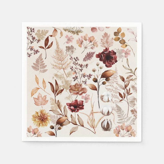 Servilleta De Papel Flores de otoño y hojas acuáticas (Anverso)