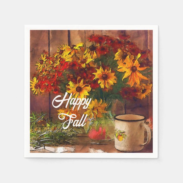Servilleta De Papel Flores de otoño y taza con texto personalizable  (Anverso)