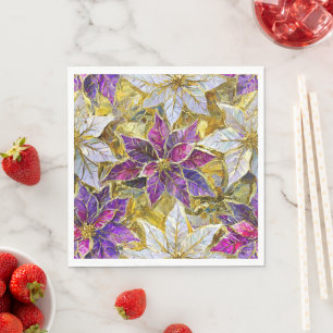 Servilleta De Papel Flores de Pascua de Navidad Rosa Purpura Oro Blanc