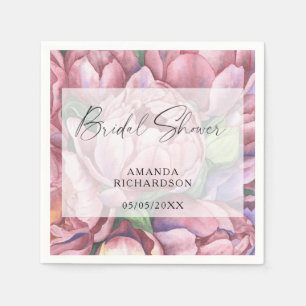 Servilleta De Papel Flores de patrón de acuarela - ducha de novia