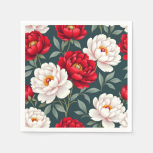 Servilleta De Papel flores de peonía rojas y blancas