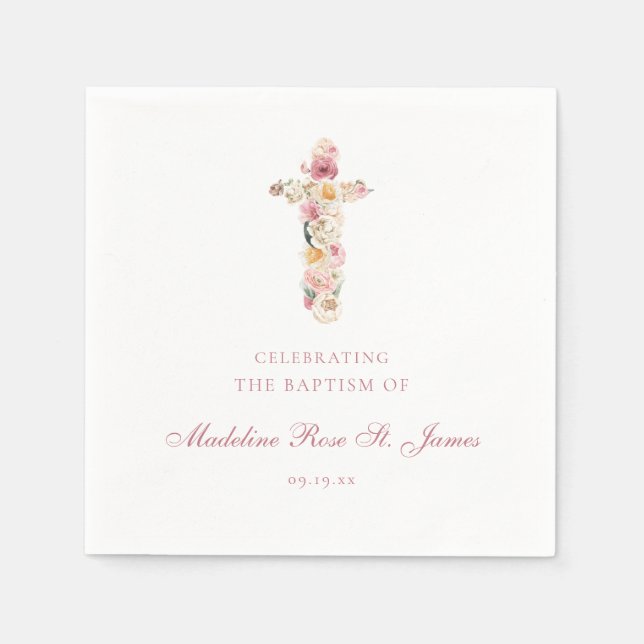 Servilleta De Papel Flores de primavera | Bautizo de cruz floral (Anverso)