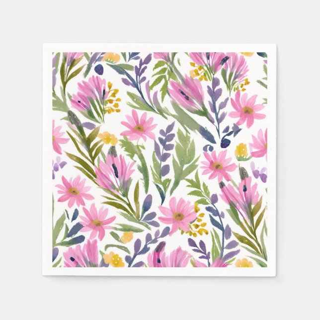 Servilleta De Papel Flores de primavera | Bonito Pastel Floral Acuarel (Anverso)