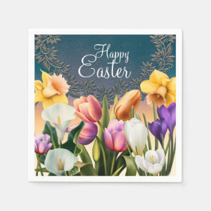 Servilleta De Papel Flores de Primavera Marco Floral Festa Elegante Ch