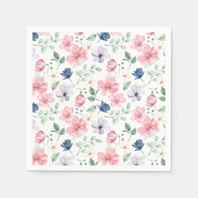 Servilleta De Papel Flores de primavera y patrón de hojas (Anverso)