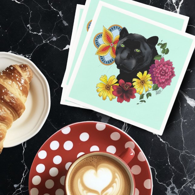 Servilleta De Papel Flores de retrato jaguar negro (Subido por el creador)