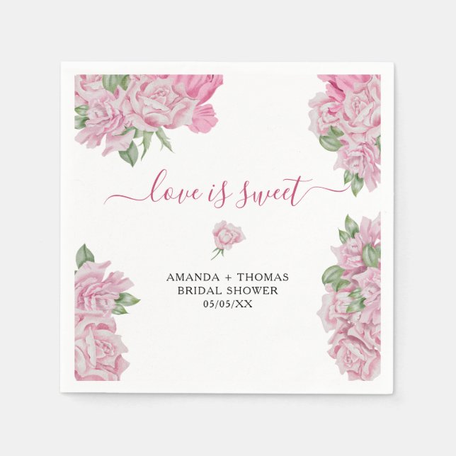 Servilleta De Papel Flores de rosa acuarela - el amor es dulce (Anverso)