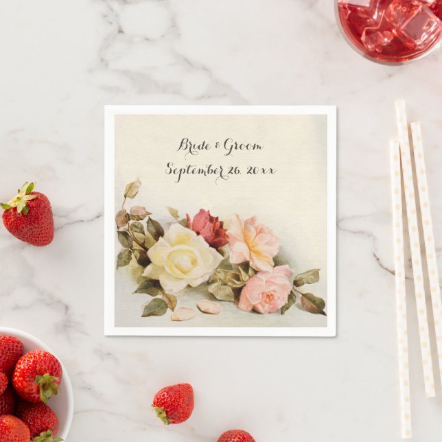 Servilleta De Papel Flores de Rosa de jardín antiguo de bodas antiguas (In situ)