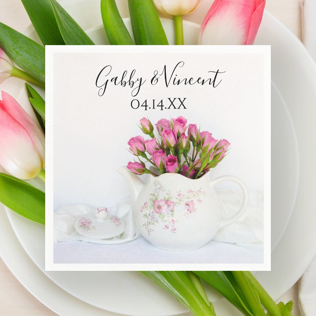 Servilleta De Papel Flores de rosa rosadas en Boda de Teapot (Subido por el creador)