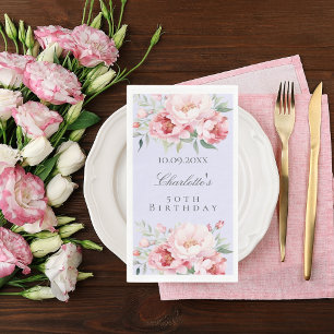 Servilleta De Papel Flores de rosas rosadas de lavanda cumpleaños eleg
