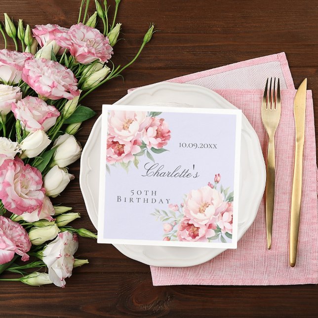 Servilleta De Papel Flores de rosas rosadas de lavanda cumpleaños eleg (Subido por el creador)