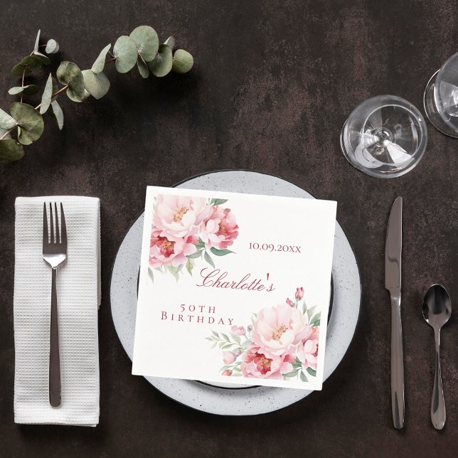 Servilleta De Papel Flores de rosas rosas rosadas, cumpleaños elegante (Subido por el creador)
