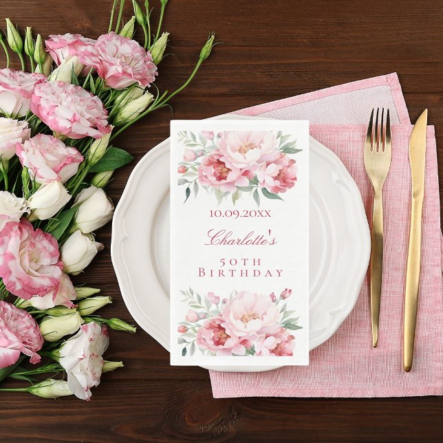 Servilleta De Papel Flores de rosas rosas rosadas, cumpleaños elegante (Subido por el creador)