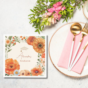 Servilleta De Papel Flores de terracota rojadas Graduación Naranja que