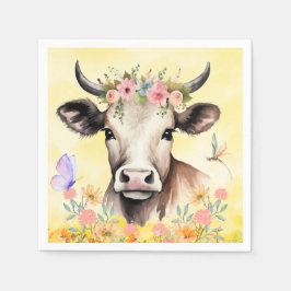 Servilleta De Papel Flores de vaca acuarelas en papel de pradera
