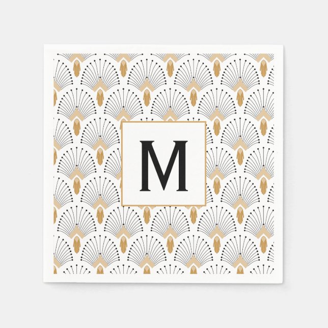 Servilleta De Papel Flores de ventilador blancas, doradas y negras Art (Anverso)