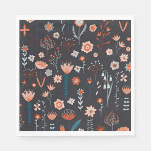 Servilleta De Papel Flores de verano escandinavas oscuras