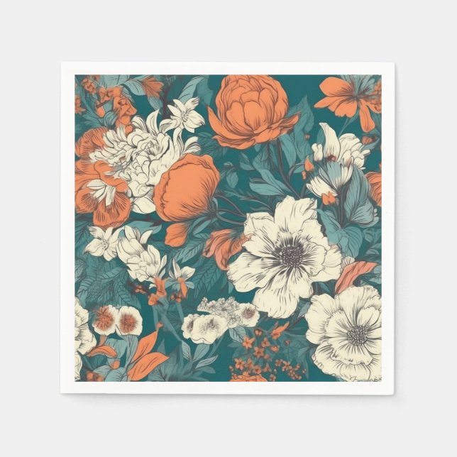 Servilleta De Papel Flores de verano naranja y blancas (Anverso)