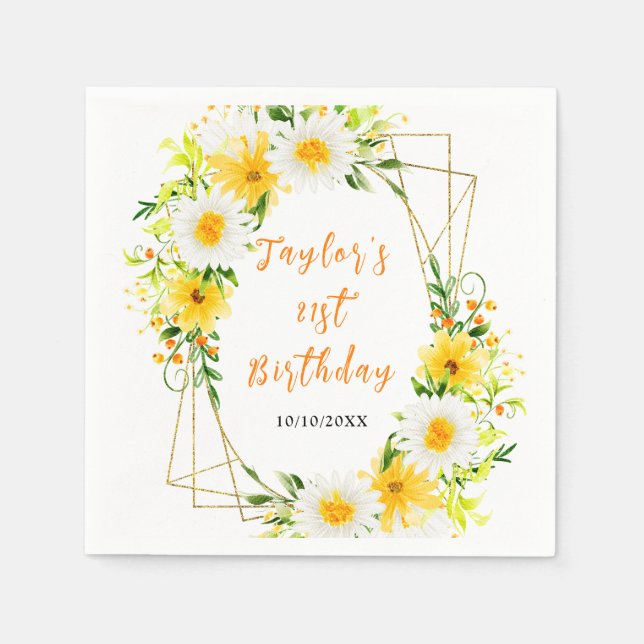 Servilleta De Papel Flores de verano para cumpleaños (Anverso)