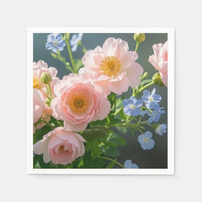Servilleta De Papel Flores delicadas rosa azul (Anverso)