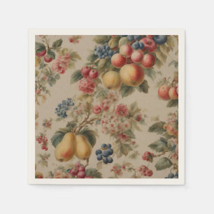 Servilleta De Papel Flores delicadas y frutas francesas. Estilo pintad