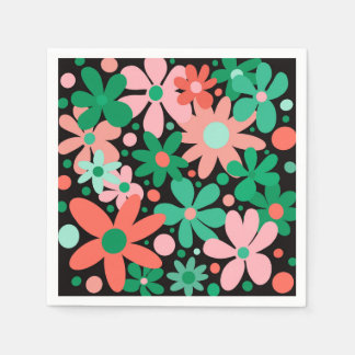 Servilleta De Papel Flores divertidas, abstractas en verde y rosa