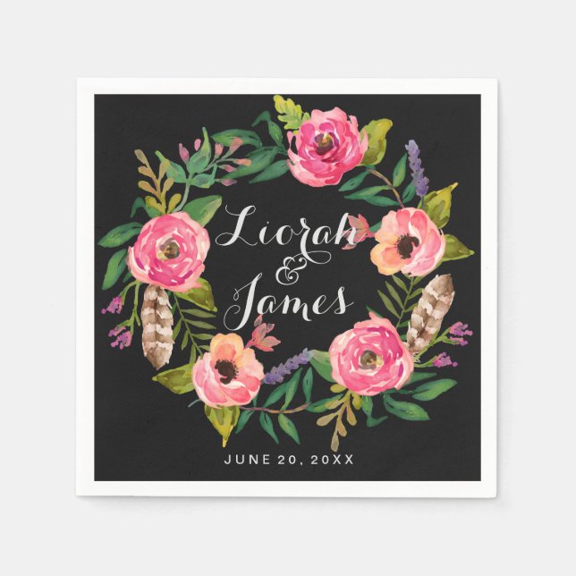 Servilleta De Papel Flores dulces y románticas de acuarela (Anverso)