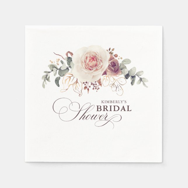 Servilleta De Papel Flores Elegantes Boho de Sombra Terrosa para Cualq (Anverso)